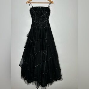 Vintage 90's Blondie Nites Black Tulle Evening Gown Sequins Size 3 Whimsigoth